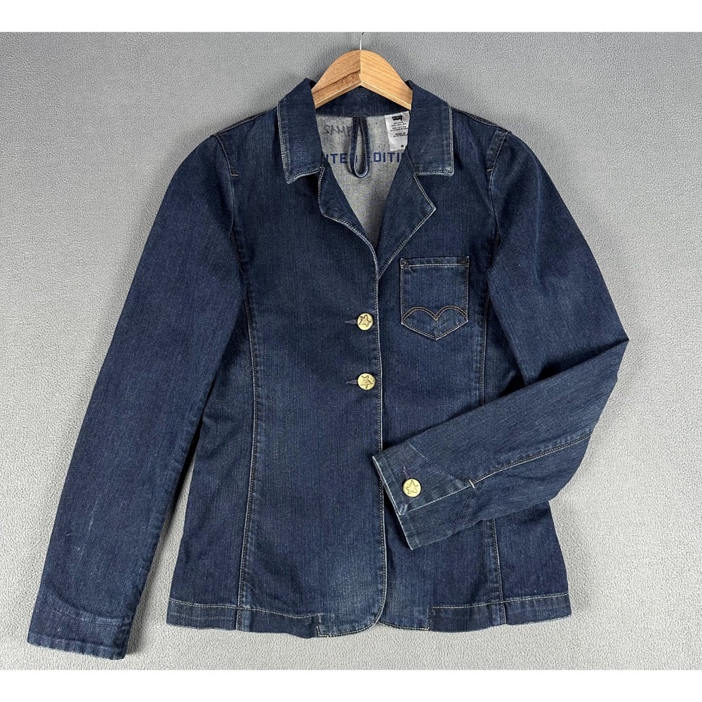 Levis Blazer Jacket Medium Blue Denim Sample Limited Edition Star Button Vintage